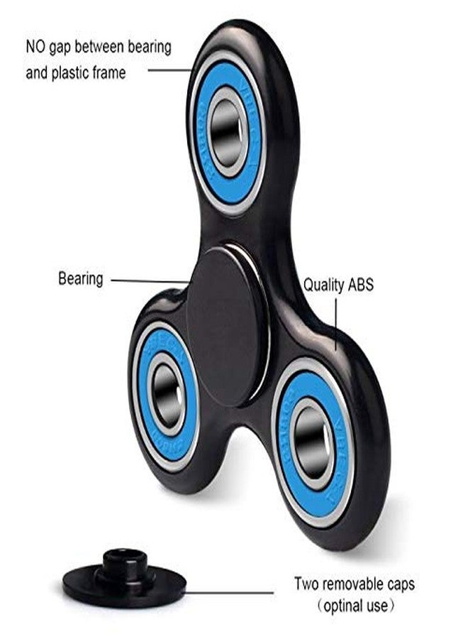 Premsons® Hand Spinner Desk Toy - High Speed Smooth Finger Spin Sensory Fidget Stress Relief Game Play for Kids & Adults - Birthday Party Gift - Four Bearing - Black + Blue Bearing - Image 2